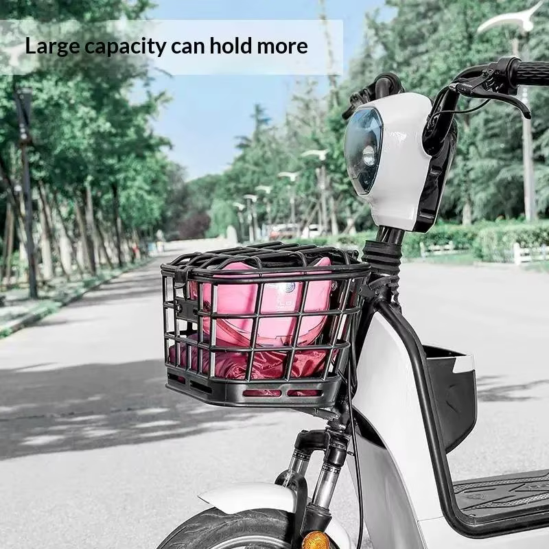 Panier avant de vélo en plastique noir creux détachable avec couvercle