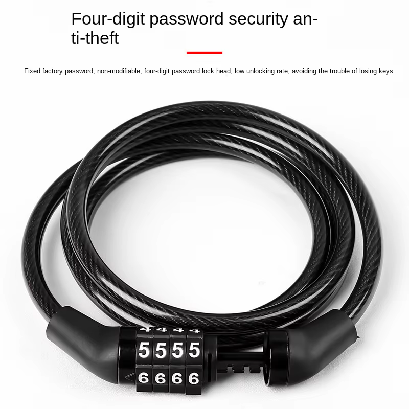 Serrure antivol à code à 4 chiffres pour vélo, accessoire de sécurité avec câble en acier
