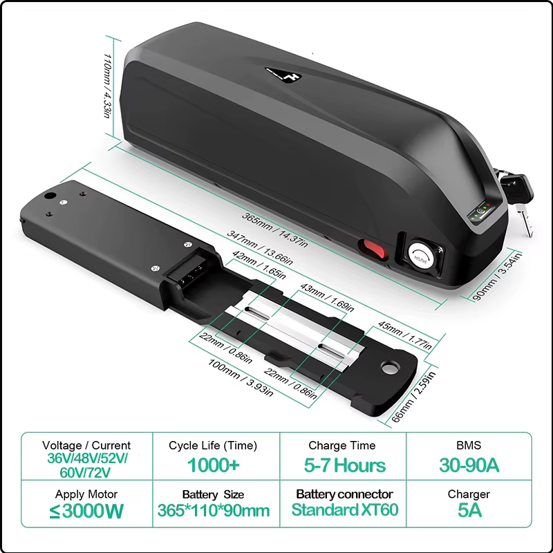 Batterie de vélo électrique Hailong 36V 48V 72V 52V 50Ah 40Ah 30Ah 20Ah