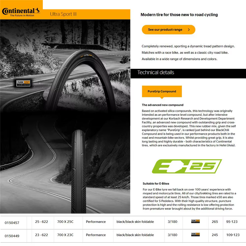 Pneu de route Continental ULTRA SPORT III 700 23C 25C 28C