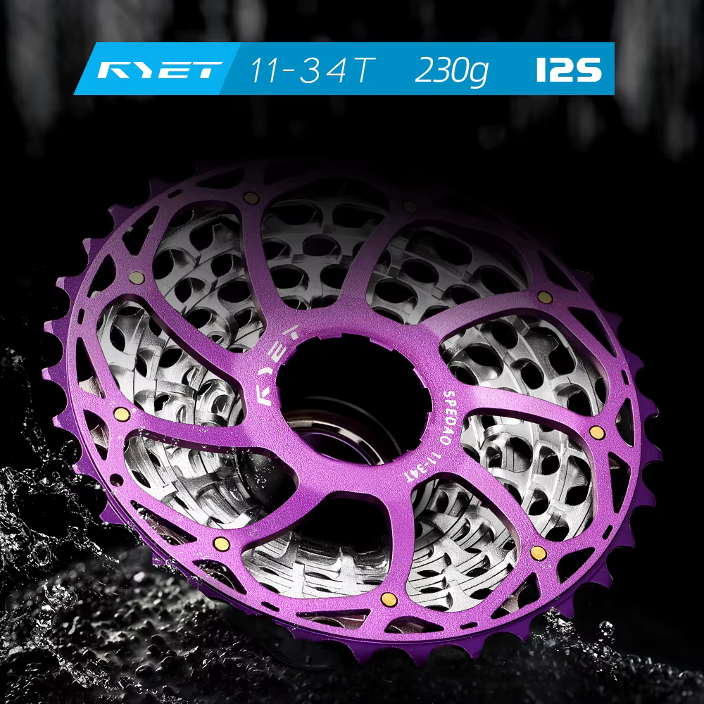 Cassette RYET Ultralégère 230g 11-34T 12S CNC Alu/Acier HG pour Vélo de Route et Gravel Shimano K7
