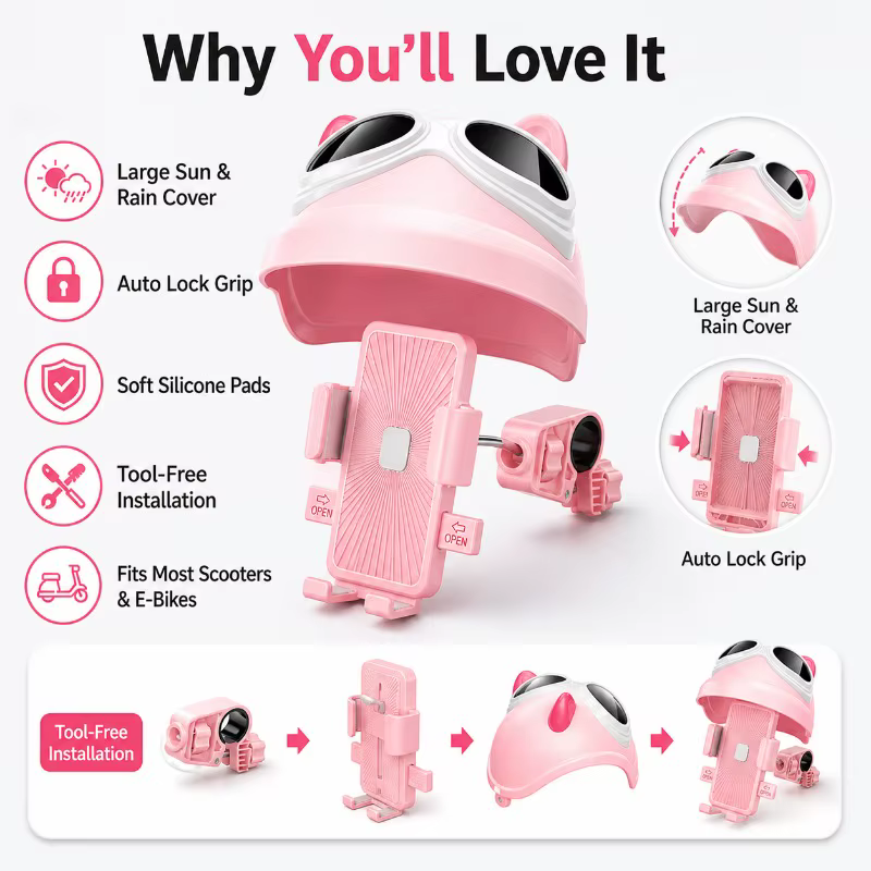 Support de téléphone pour scooter avec protection solaire et pluie