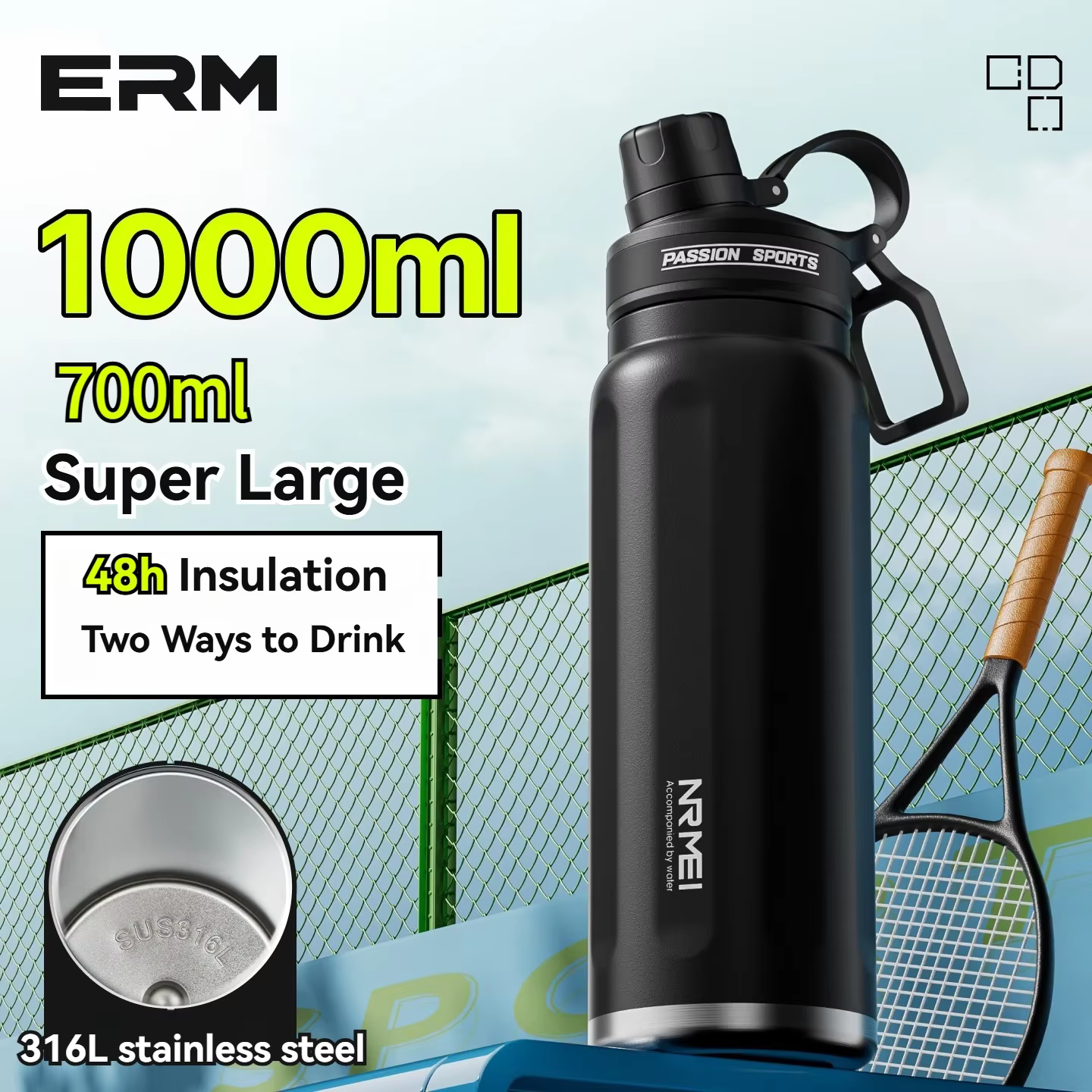 Bouteille d'eau isotherme en acier inoxydable pour vélo