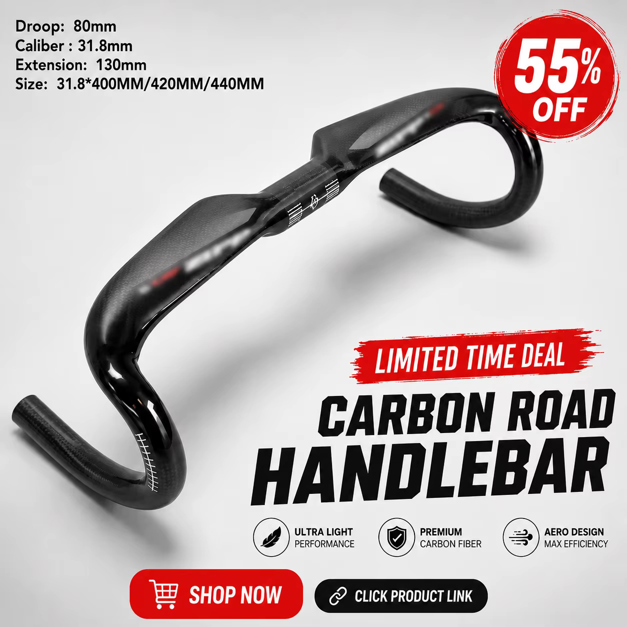 Guidon de vélo de route entièrement en carbone UD