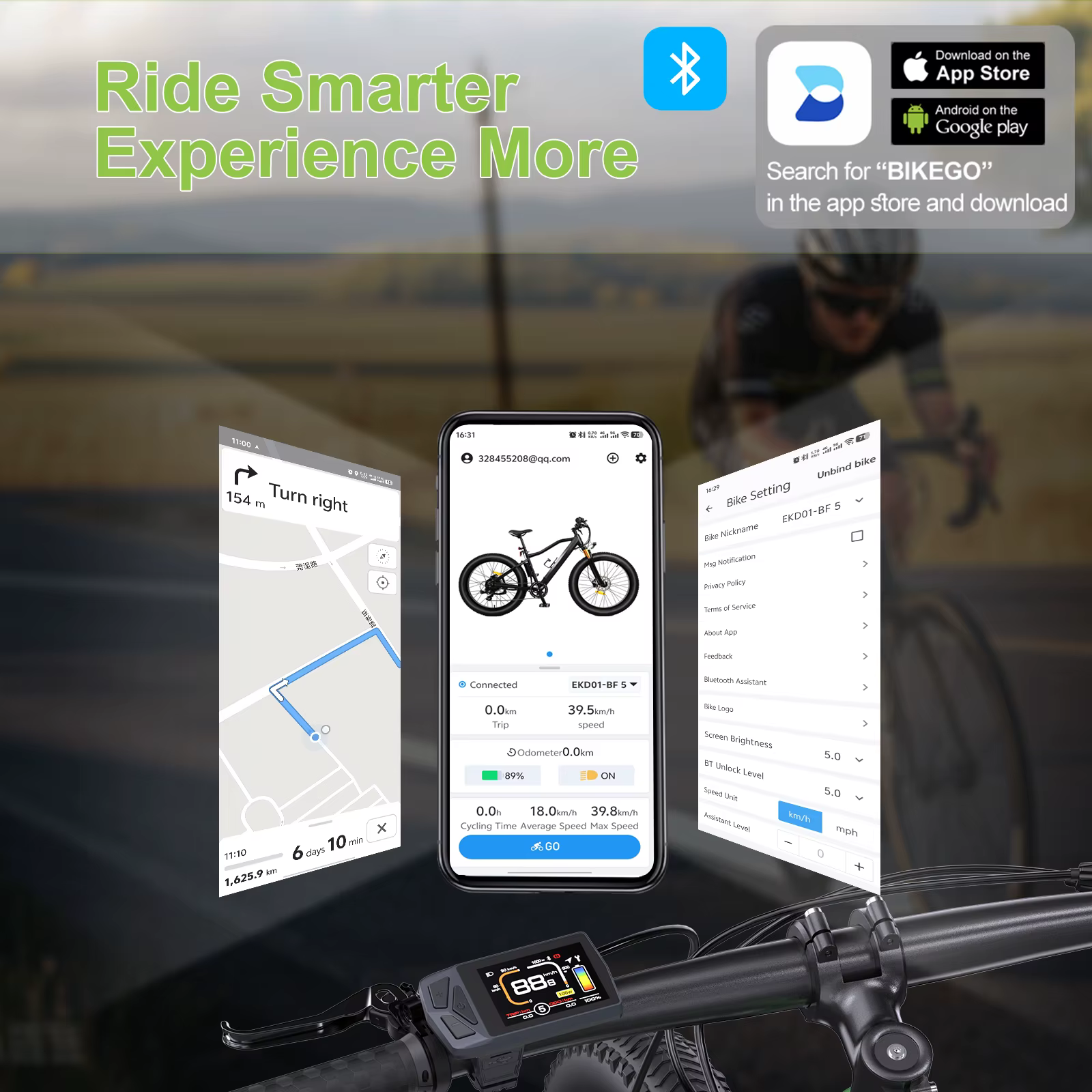 Afficheur E-Bike EKD01 avec protocole CAN et navigation Bluetooth