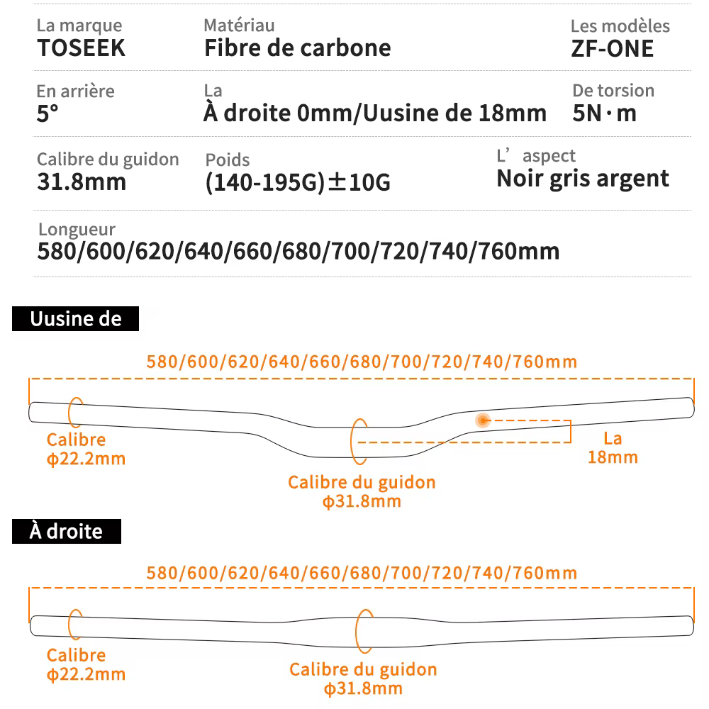 TOSEEK ZF-ONE vtt guidon de vélo en carbone