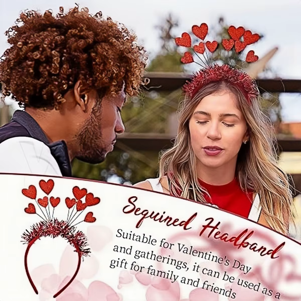 Ensemble de costumes bandeau et lunettes de soleil en forme de cœur pour la saint-valentin, bandeau rouge mignon, accessoires pour cheveux de mariage et de vacances