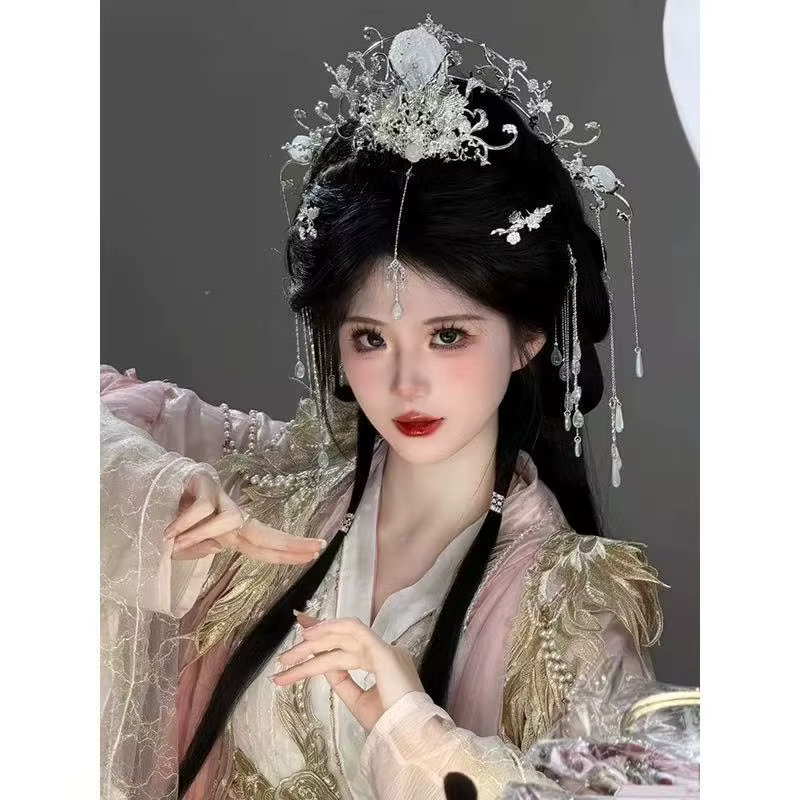 Accessoire de cheveux rétro de style traditionnel pour femme, ensemble de coiffes, couronne à longues pampilles et accessoires Hanfu, accessoires de fête de mariage