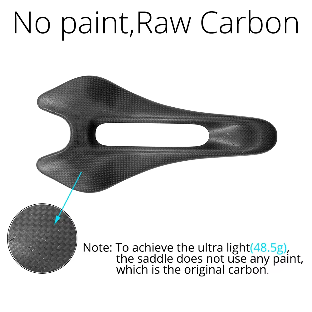 Selle de vélo ULLICYC entièrement en carbone 48g 3K Raw Matte 242x122mm 7x9mm Rail ovale