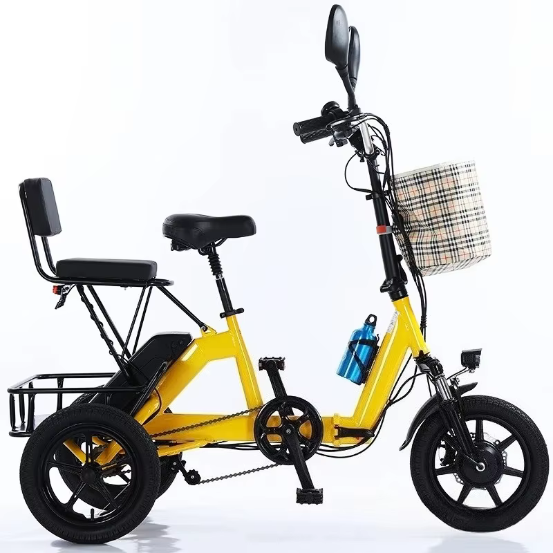 Tricycle électrique pliable de 14 pouces, 350W, 48V10.4Ah, en alliage d'aluminium, vélo électrique pour adultes, écran LCD, réglage à 3 vitesses avec phare et klaxon