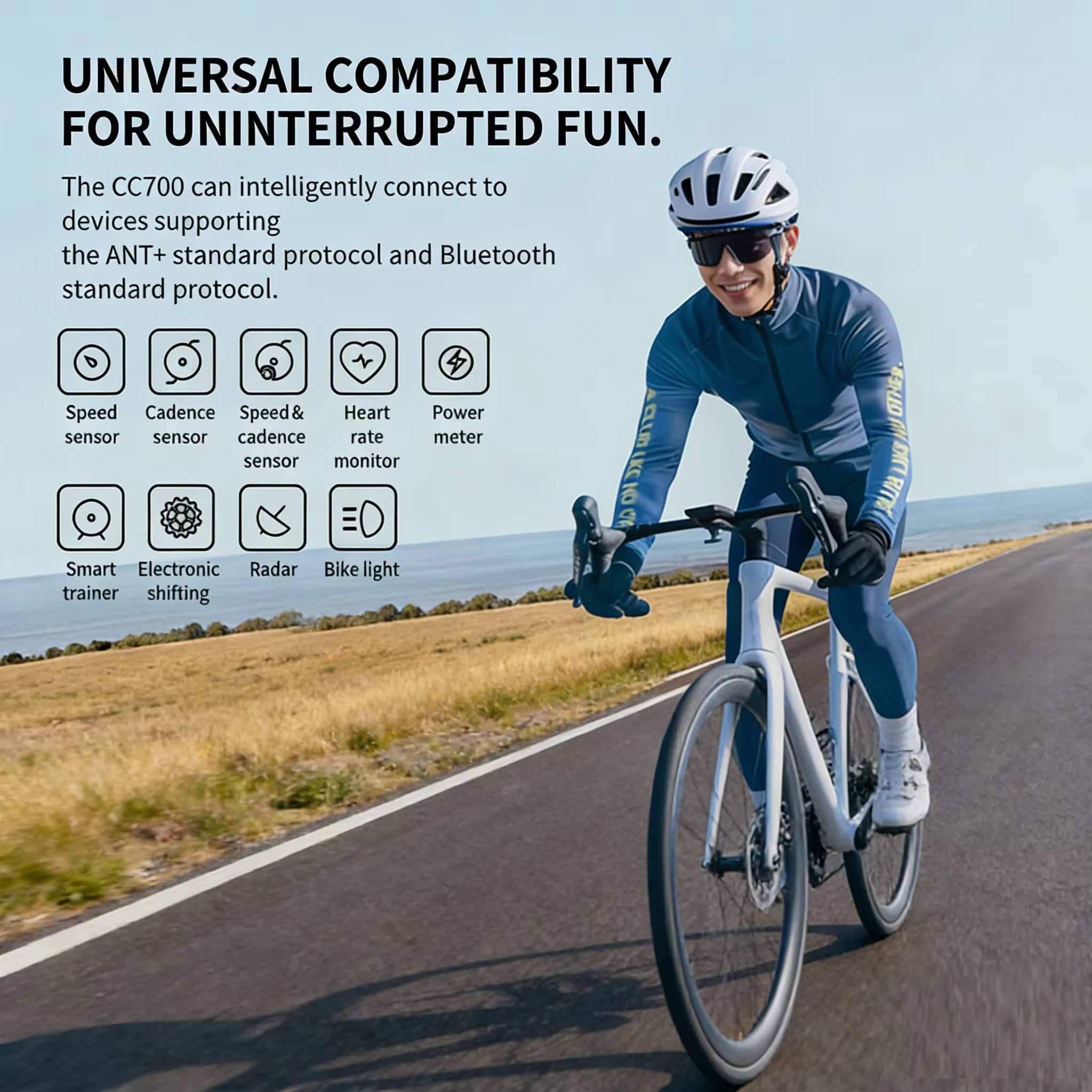 Ordinateur de vélo GPS GEOID CC700 avec grand écran couleur