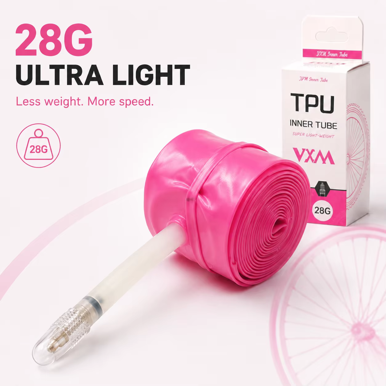 1 chambre à air de vélo rose en TPU de 28g