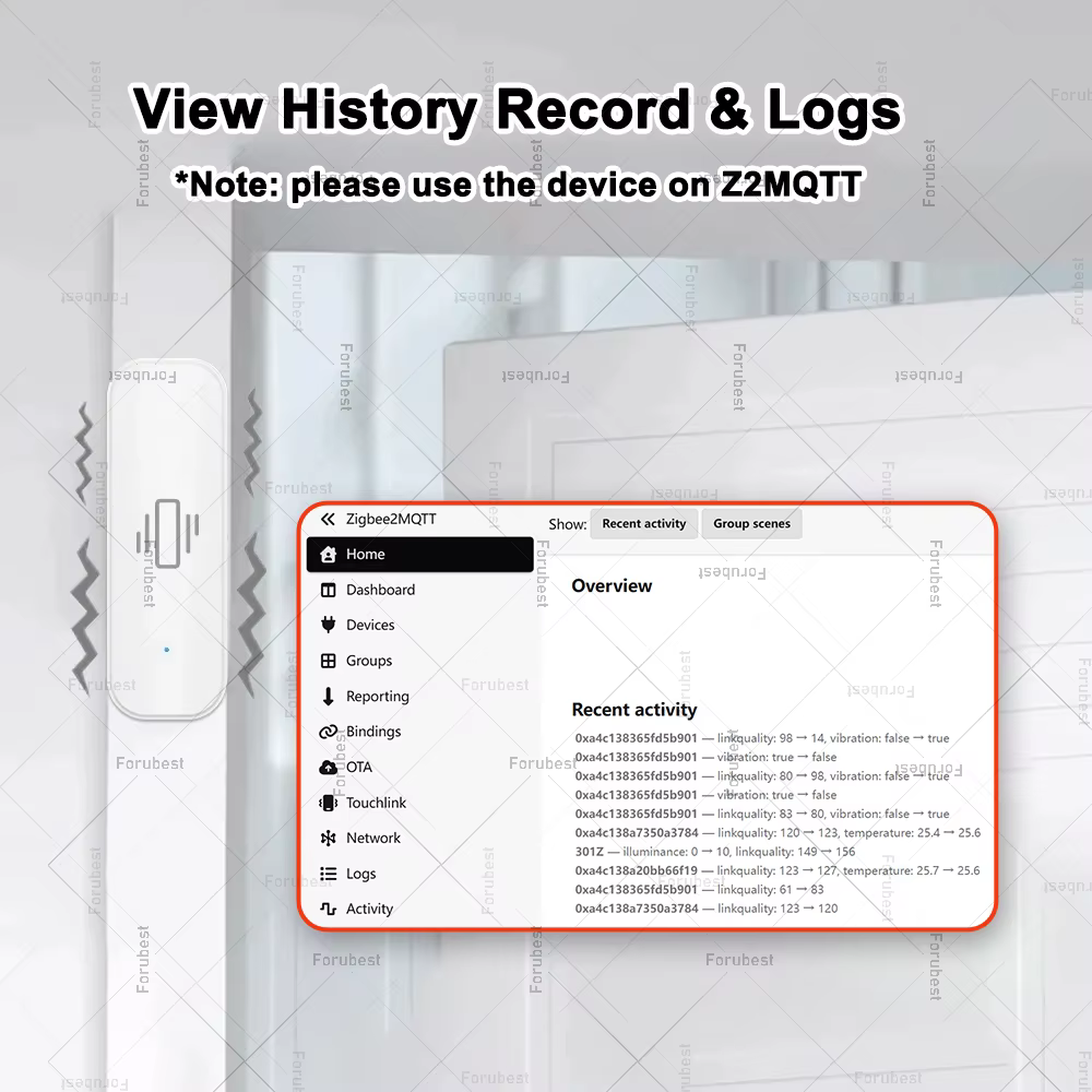 Zigbee capteur de vibrations intelligent Compatible avec Zigbee2mqtt Protection de sécurité à domicile moniteur de vibrations en temps réel capteur automatisation