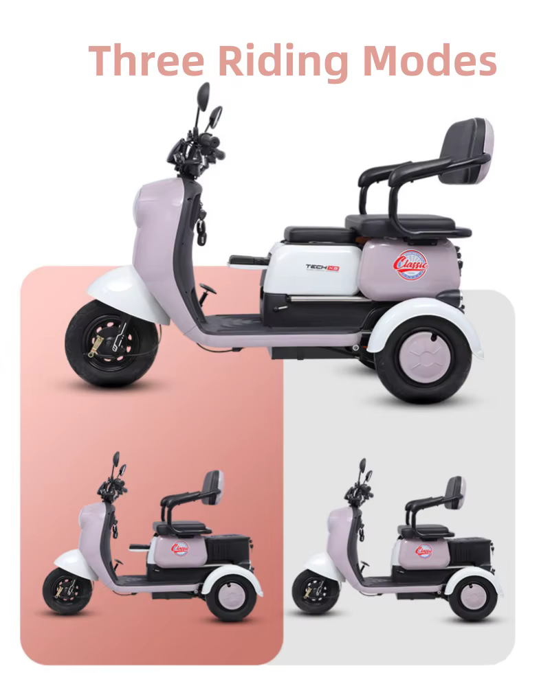Scooter de mobilité rose Parent enfant 3 places 800w60v 3 roues avec siège