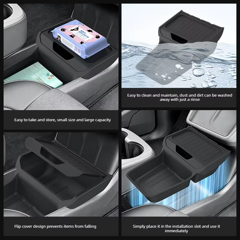 Accessoires pour Tesla Model Y Standard 2026 : Organisateur de console centrale, boîte de rangement pour accoudoir, plateau de rangement, tapis de protection