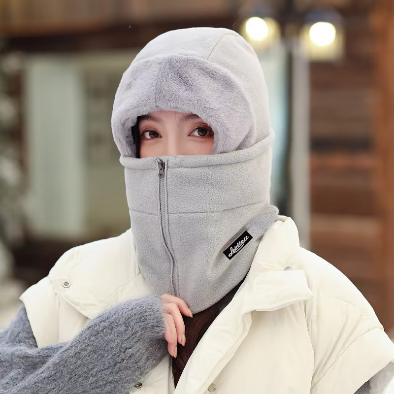 Guêtre de cou de cyclisme coupe-vent unisexe d'hiver avec conception de fermeture éclair casquette intégrée doublure thermique pour vélo équitation ski moto