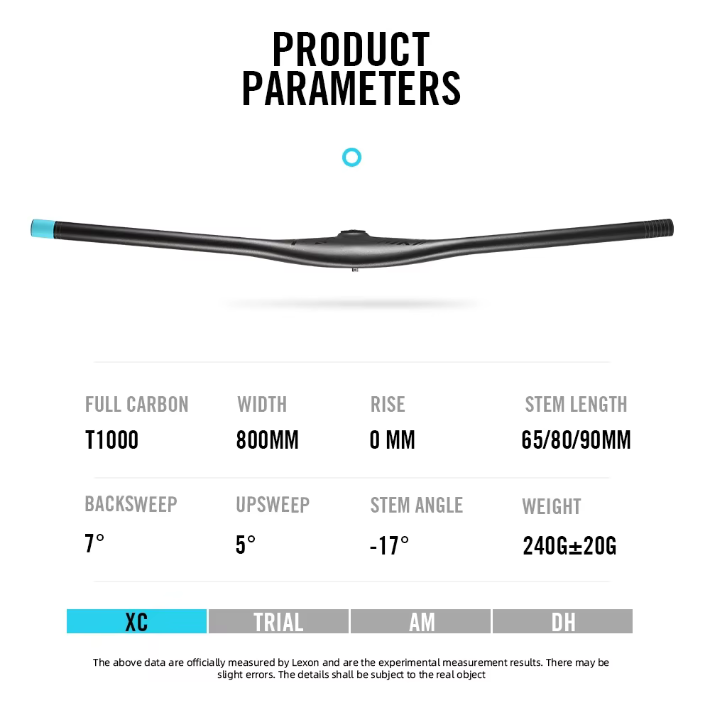 Guidon intégré RYET Carbon MTB -7 ° Potence plate monobloc Degrees Fiber Rise 800mm XC pour VTT