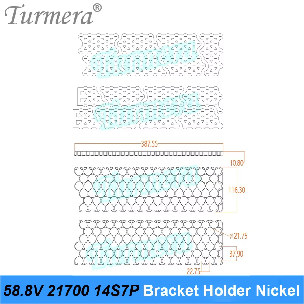 Turmera 48V 52V 60V 21700 support de batterie de vélo électrique avec Nickel 13S6P 13S7P 13S8P 14S6P 14S7P 16S6P