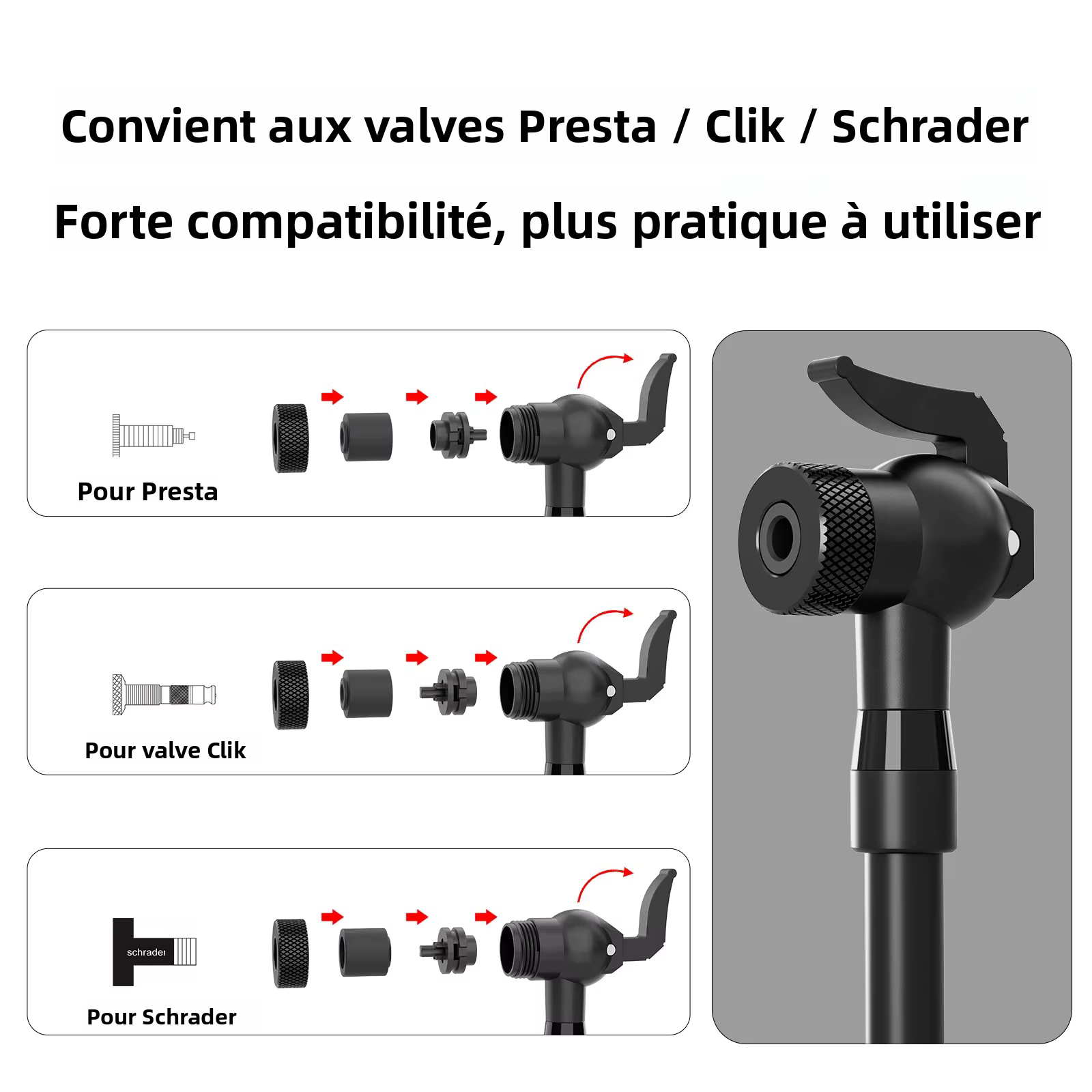 Pompe à vélo 1,3 L pour pneus tubeless/tubelessless, pression max. 200 PSI, compatible avec les valves Presta et Schrader pour vélos de route et VTT