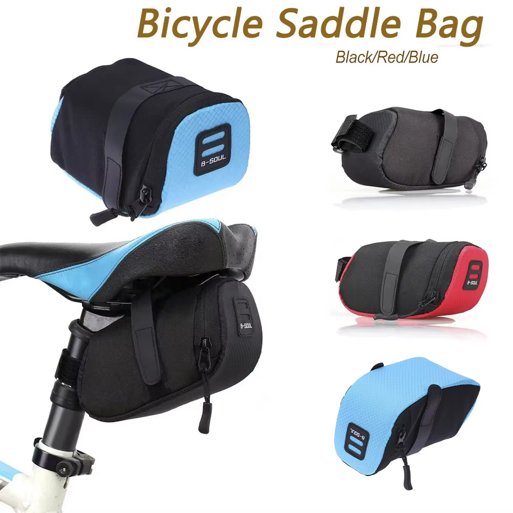 Sac de rangement de selle de vélo Portable sous le siège, pochette arrière de siège de vélo vtt, sac de tige de selle 15x7x7cm, accessoires noir rouge bleu