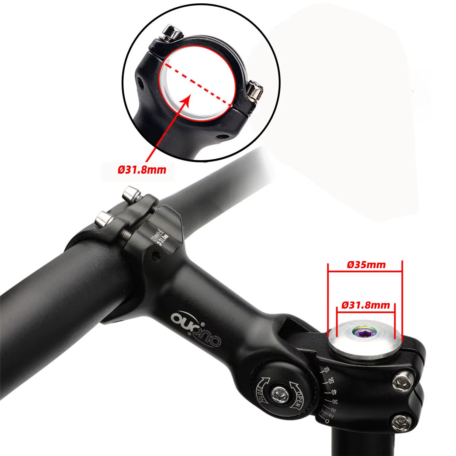 OUO tige de vélo réglable 31.8mm tige de guidon vtt Riser pour géant OD2 31.8mm tube de fourche 0-60 degrés vtt puissance vélo 90/110/120