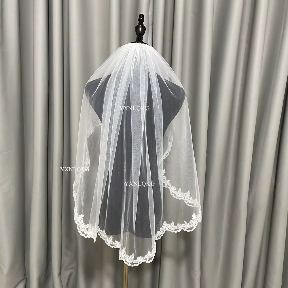 Voile Court en Dentelle Ivoire Blanche à Une Couche pour Patients, Longueur du Coude, avec Peigne, Accessoires de Mariage