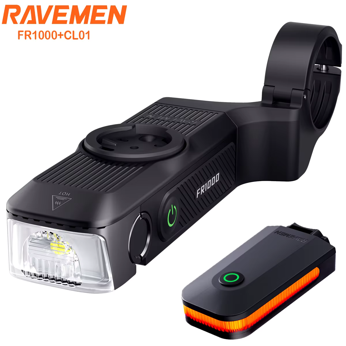 RAVEMEN Kit d'éclairage de vélo FR1000 phare pour Garmin Wahoo Bryton GPS CL01 feu arrière Rechargeable ensemble de