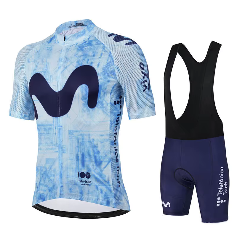 Ensemble de cyclisme TDF Movistar Team 2026 – Maillot bleu à manches courtes et short de vélo de route VTT