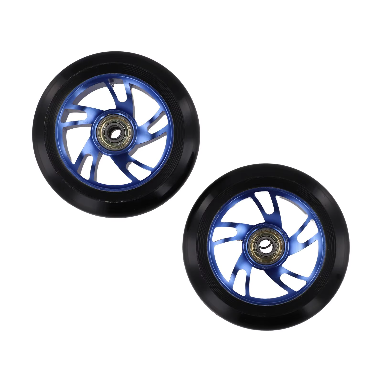 2 roues de trottinette acrobatique bleues de 100 mm avec moyeu en alliage d'aluminium