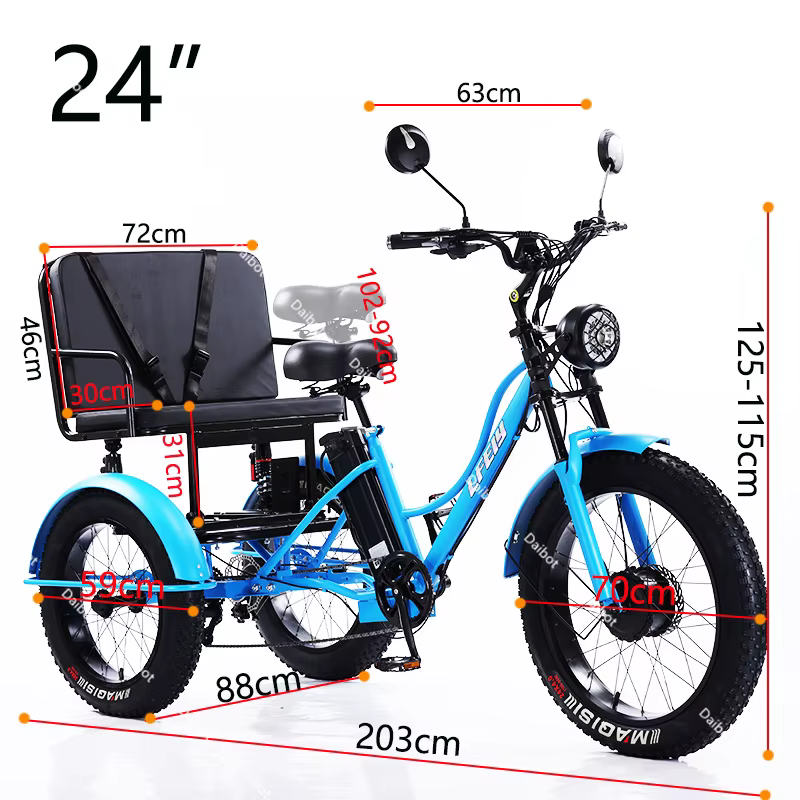 Tricycle électrique gros pneu pour adultes avec siège arrière/ceinture de sécurité 750W puissant vélo