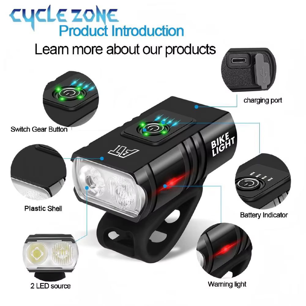 Lampe frontale de vélo LED aste de type C