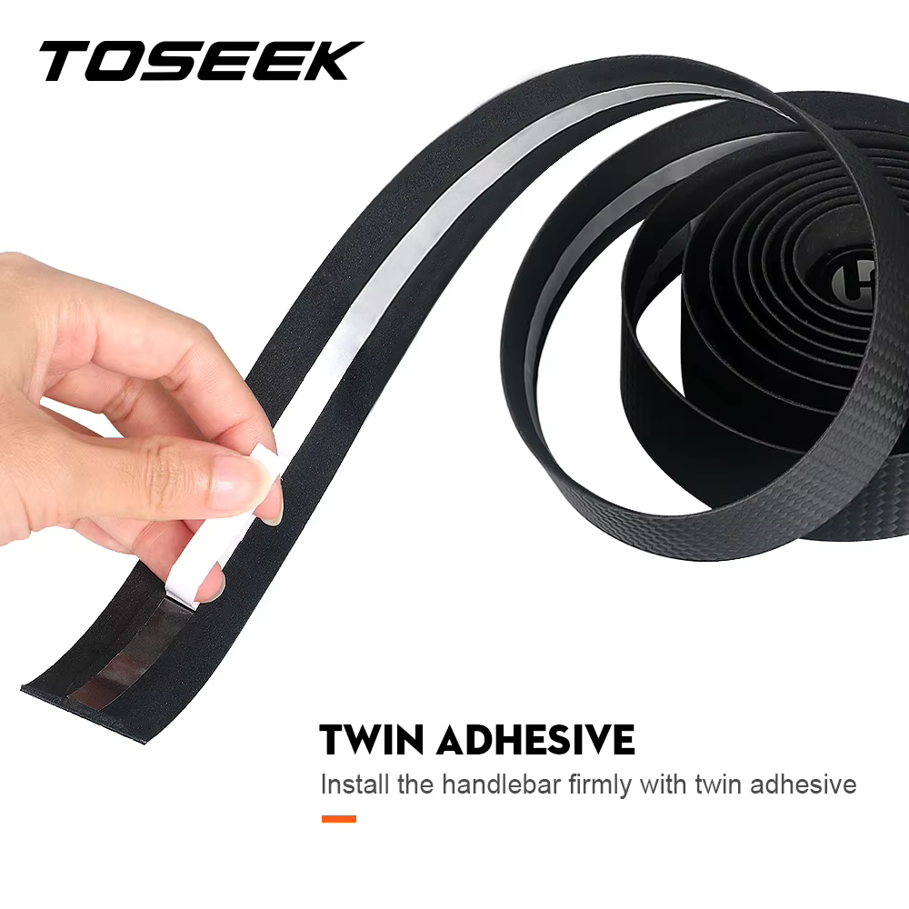 Ruban de guidon de vélo de route TOSEEK en cuir PU tressé carbone 3K