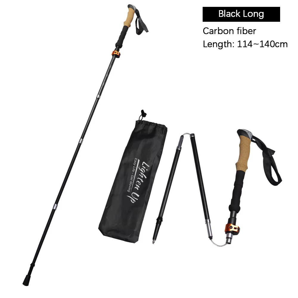 Canne de trekking télescopique pliante ultra-légère en fibre de carbone