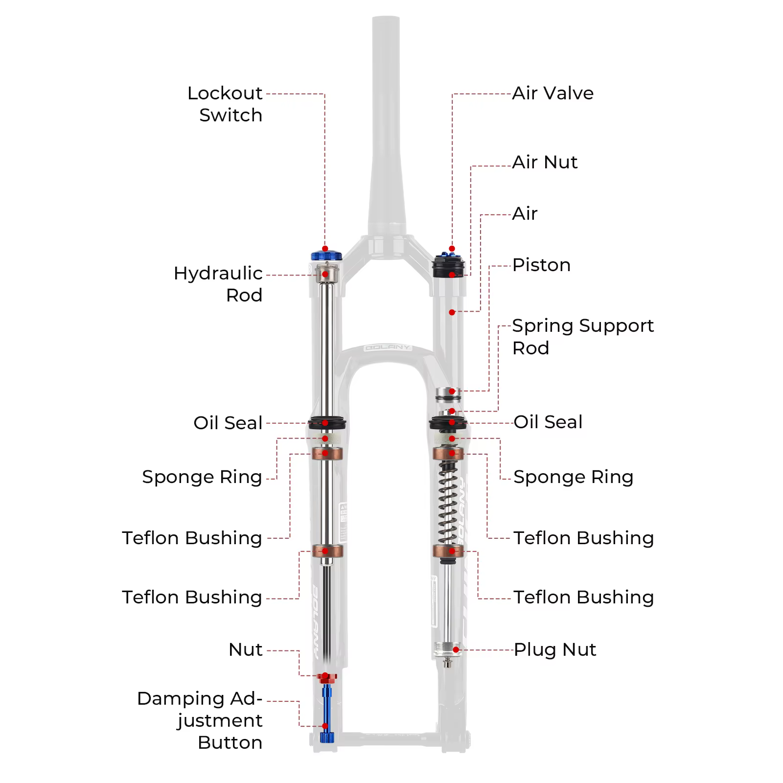 Fourche de vélo à suspension à huile pneumatique de voyage