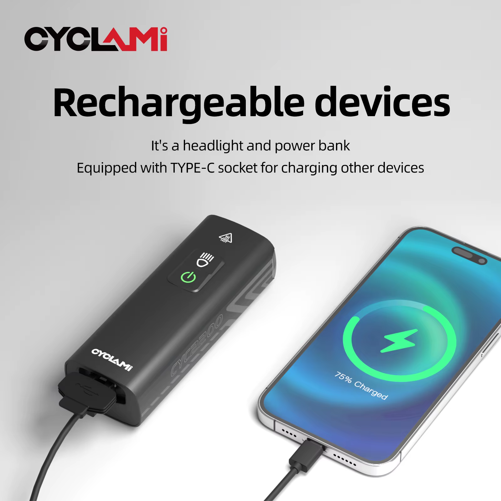 CYCLAMI CYC2200 vélo lumière avant lampe type-c Rechargeable