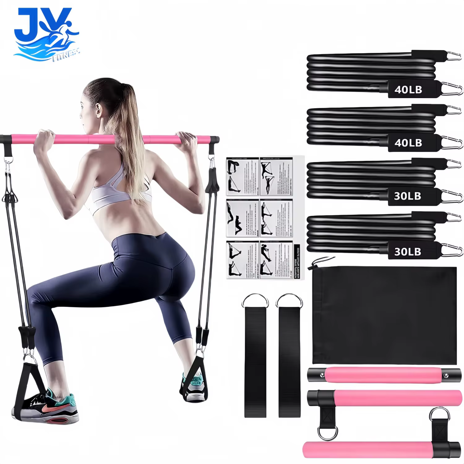 11 pièces Kit d'exercice corporel de barre de Yoga Pilates Portable Kit de barre de résistance de Pilates de gymnastique à domicile pour les entraînements à domicile pour tous les niveaux de Fitness
