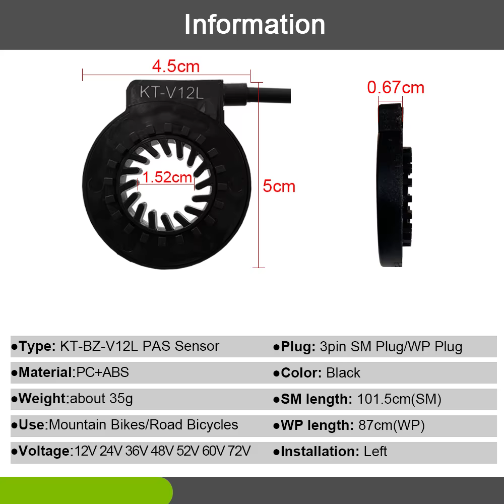 Capteur d'assistance de pédale Double Hall pour vélo électrique 12V-72V