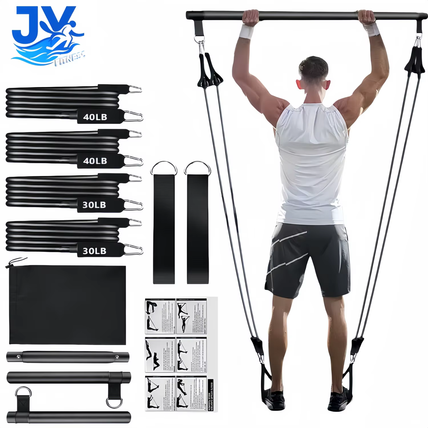 11 pièces Kit d'exercice corporel de barre de Yoga Pilates Portable Kit de barre de résistance de Pilates de gymnastique à domicile pour les entraînements à domicile pour tous les niveaux de Fitness
