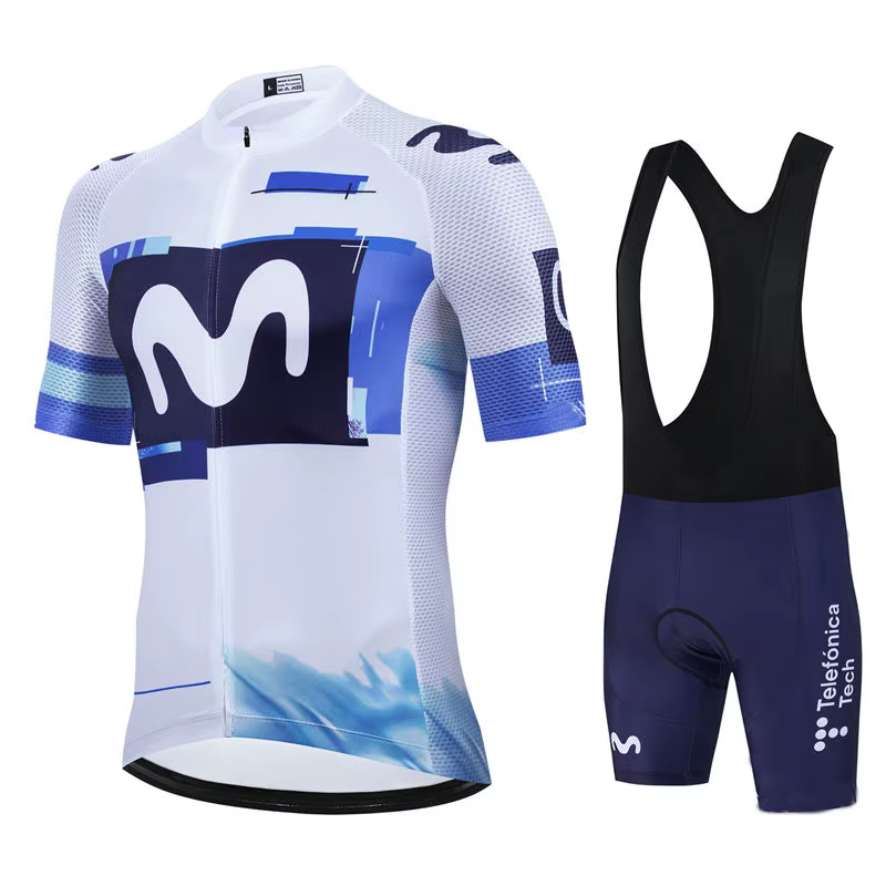 Ensemble de cyclisme TDF Movistar Team 2026 – Maillot bleu à manches courtes et short de vélo de route VTT