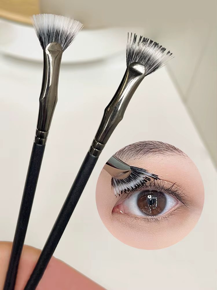 Brosse à mascara en éventail pliant, cheveux doux, tête plate, brosse urgente, racine claire, brosse à mascara inférieure