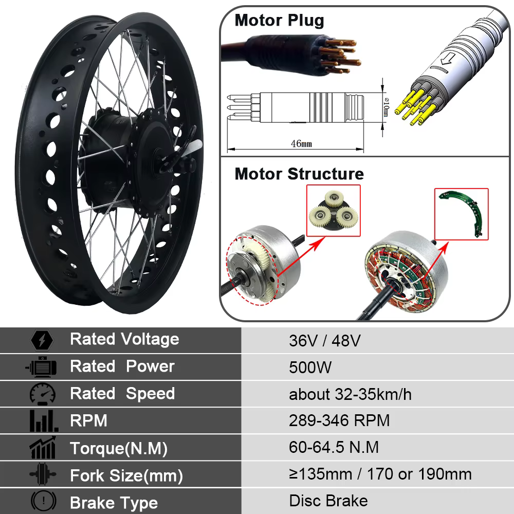 Kit moteur de moyeu arrière pour vélo électrique 36V 48V 500W 750W