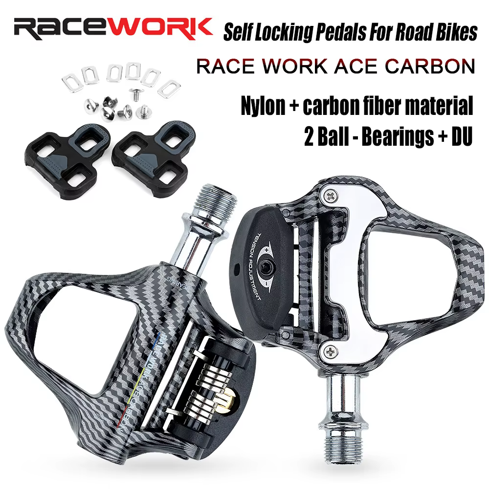 Pédales de vélo de route RACEWORK en Fiber de carbone/Nylon avec roulement en céramique