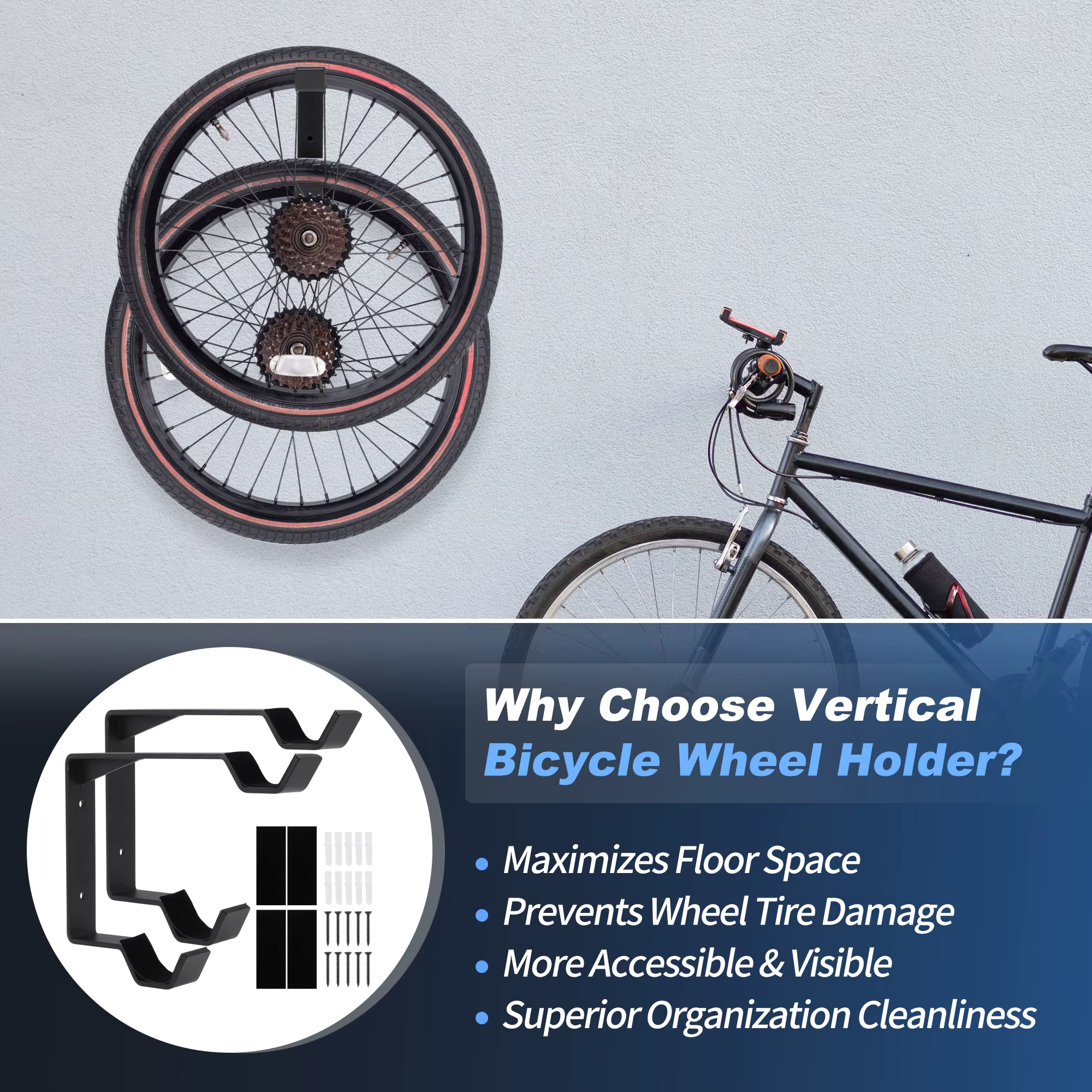 X Autohaux 2 supports muraux verticaux pour roues de vélo en acier au carbone