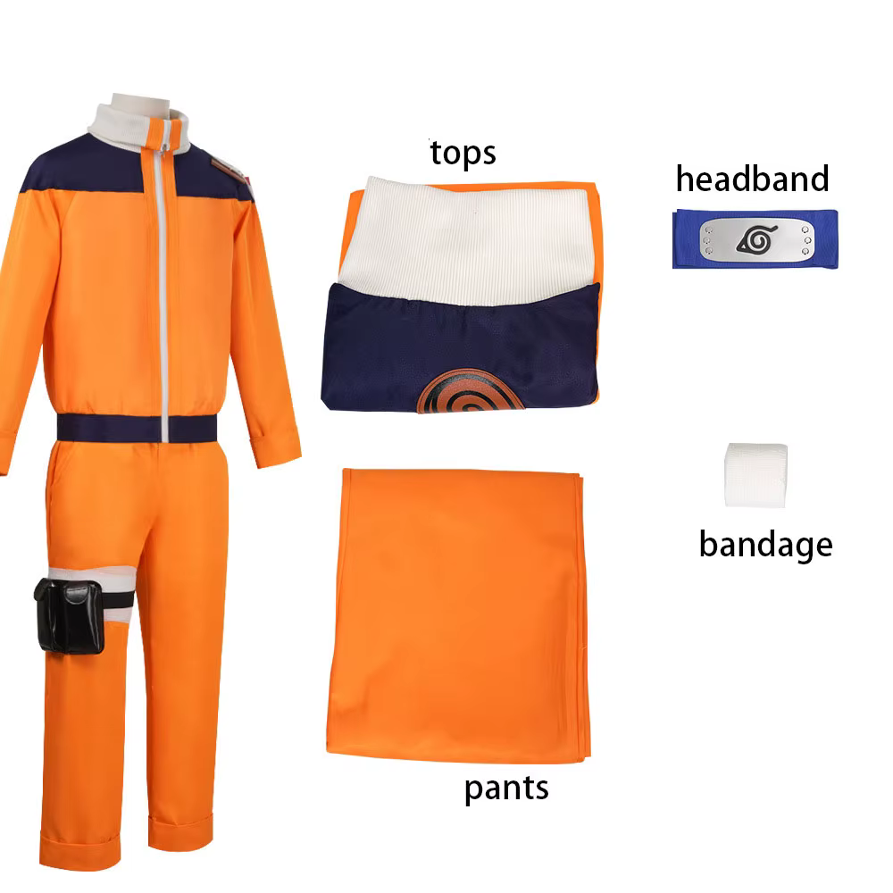 Costume de cosplay de ninja de dessin animé, ensemble complet avec accessoires, style anime japonais