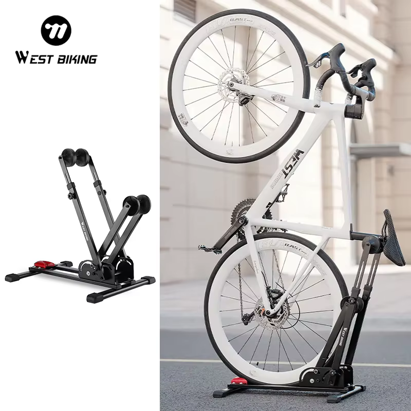 WEST BIKING – Support de stationnement de vélo 3 en 1, Support de réparation pliable en acier au carbone, rangement intérieur, Support de vélo de route et vtt, affichage au sol