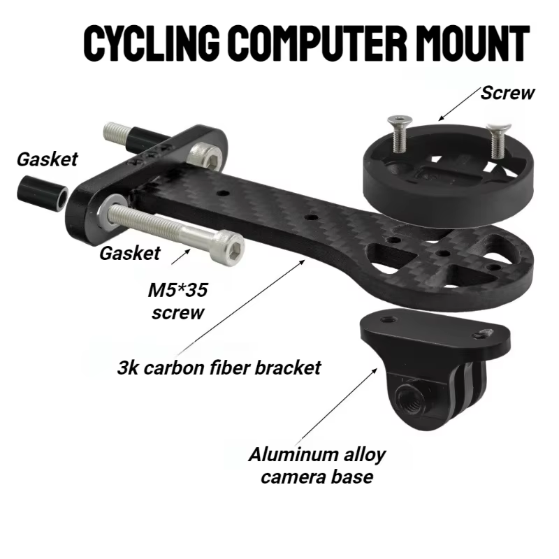 Prolongateur de potence de vélo en fibre de carbone 3K pour support Garmin Magene
