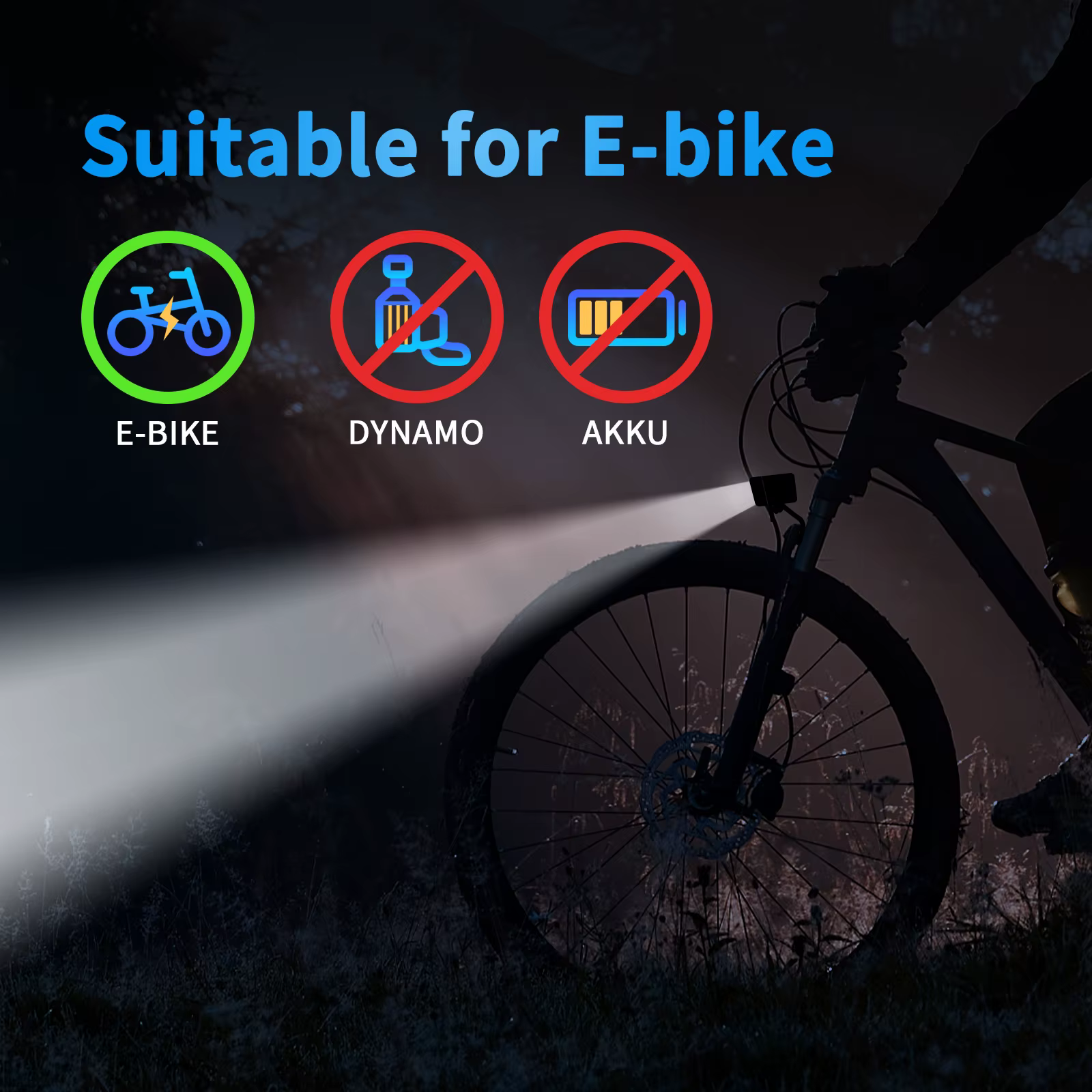 Phare avant Dynamo pour vélo électrique 36V 48V 52V 30-120 LUX avec ampoule LED étanche pour vélos électriques et motos