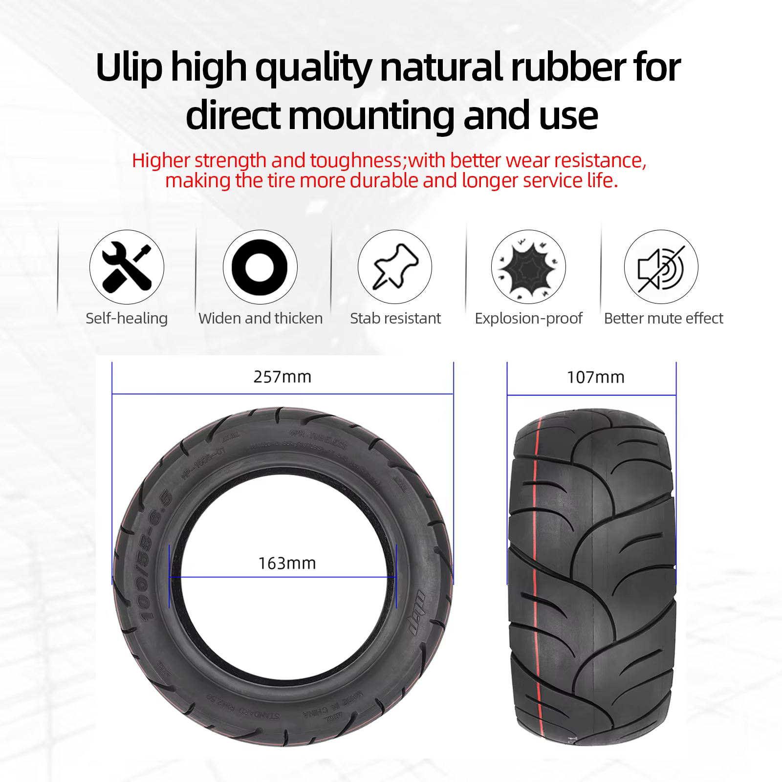 Ulip 11 pouces 100/55-6.5 pneu Tubeless auto-cicatrisant pour Scooter électrique avant et arrière construit colle