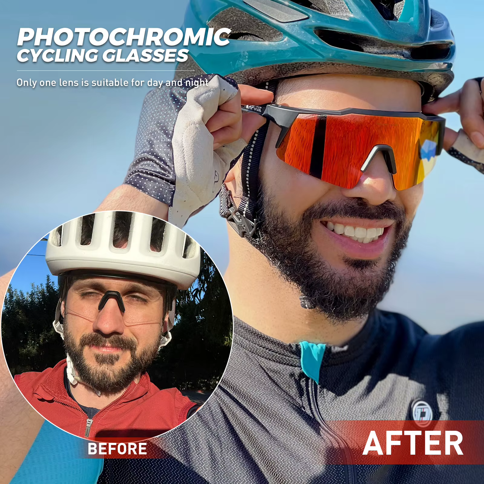 KAPVOE photochromique vélo nuit équitation lunettes UV400 vtt
