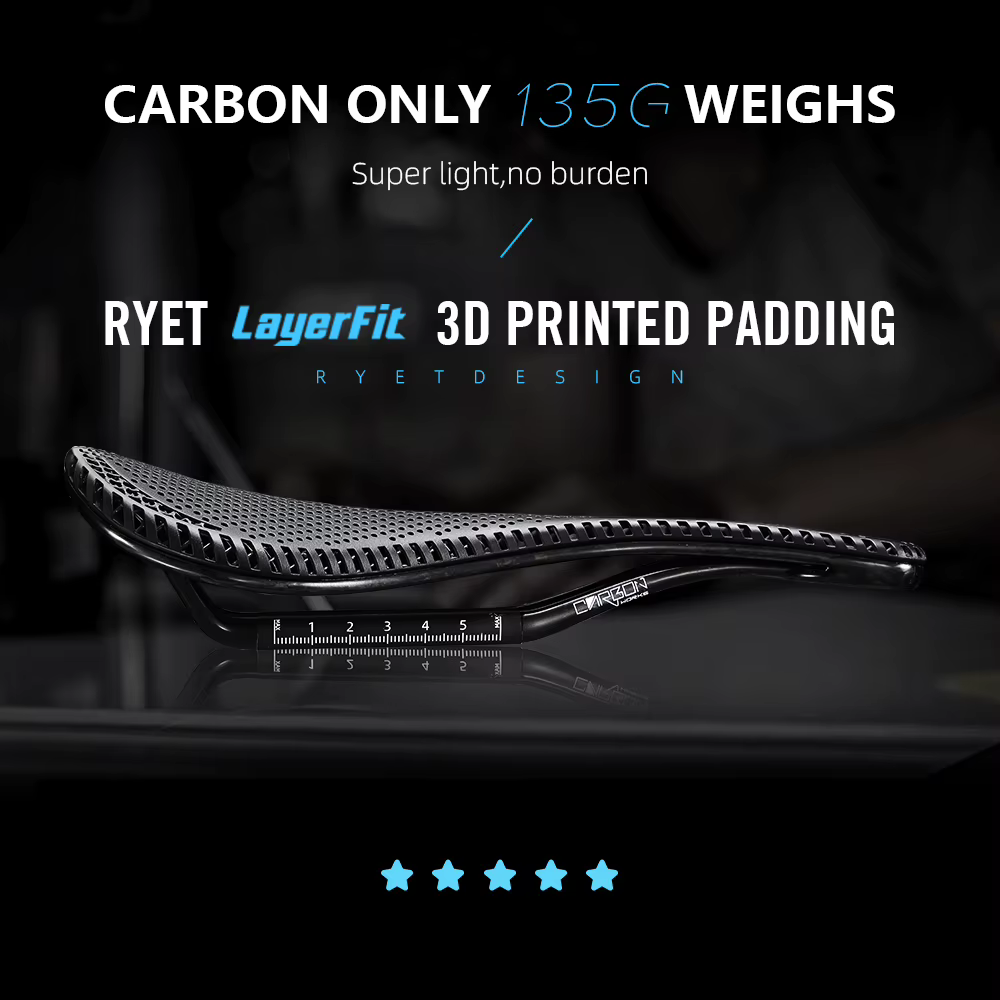 Selle de vélo en carbone imprimée en 3D RYET 135g